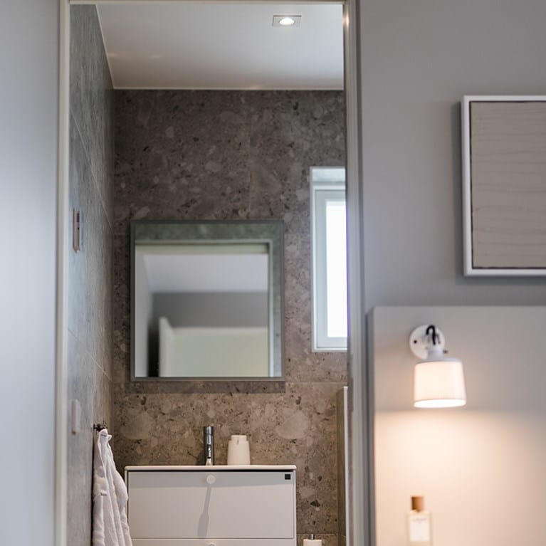 Bathroom illuminated by Bright Eye G2 Square 1 from Hidealite at home at Johanna Haglund, Design of.